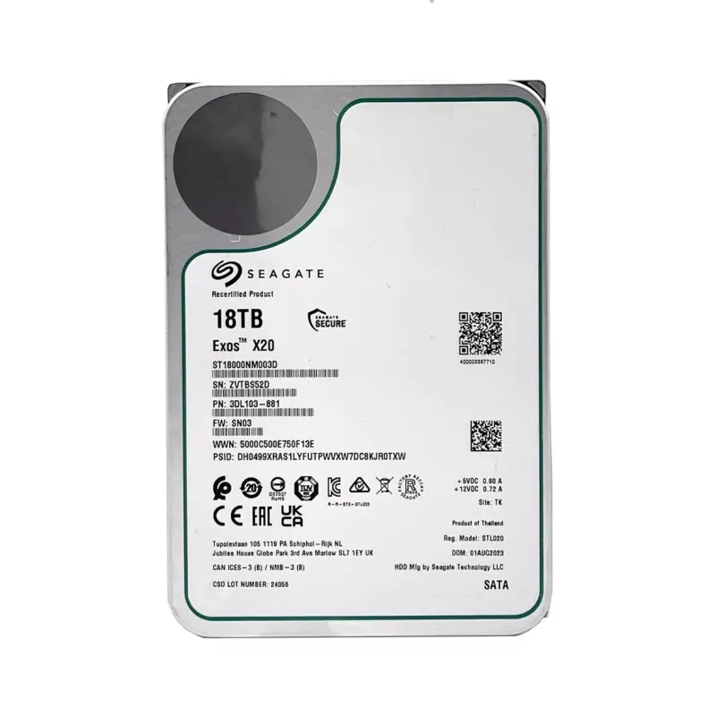ST18000NM003D Seagate Exos X20 18TB 7200RPM 6Gbps 3.5" SATA Hard Drive - Used