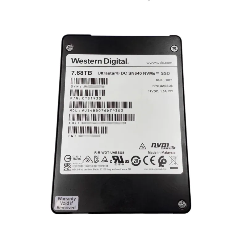WUS4BB076D7P3E3 Western Digital DC SN640 7.68TB TLC PCIe 3.1 NVMe 2.5" U.2 SSD - Used