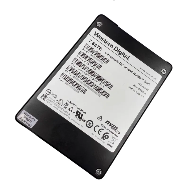 WUS4BB076D7P3E3 Western Digital DC SN640 7.68TB TLC PCIe 3.1 NVMe 2.5" U.2 SSD - Used